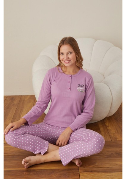 Kadın Pamuk'lu Düğme Yaka Raporlu Interlok Kışlık Pijama Takımı 05002 - 1 Adet modelleri