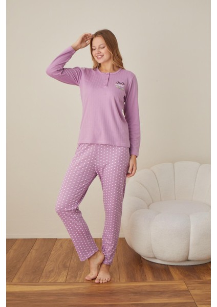 Kadın Pamuk'lu Düğme Yaka Raporlu Interlok Kışlık Pijama Takımı 05002 - 1 Adet fırsatları