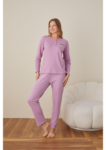 Kadın Pamuk'lu Düğme Yaka Raporlu Interlok Kışlık Pijama Takımı 05002 - 1 Adet indirimleri