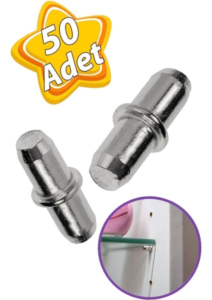 Metal Halkalı Raf Pimi Cam Ahşap Metal Raf Tutucu Çivisi Mobilya Dolap Pimi (50 Adet) Raf Pimleri Be