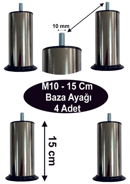 M10 - 15 cm 4 Adet Baza/koltuk Ayağı Gri 4'lü Baza Ayağı Tr
