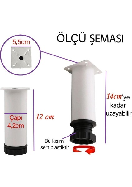 4 Adet Metal Ayarlanabilir 12 cm Beyaz Destek Ayak Mobilya Kanepe Baza Koltuk Dolap Sehpa Ayağı Masa modelleri