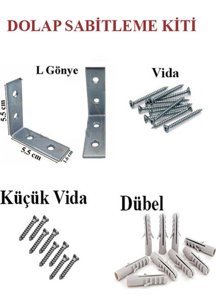 5 Adet L Demir Dolap Sabitleme 15*55*55 Masa Gönye Vida Dubel ,mobilya Dolap Köşe Bağlantı Sabitleme