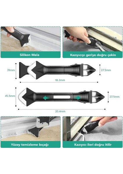 3'ü 1 Arada Fayans Derz Dolgu Kazıyıcı Sıyırıcı Silikon Sökücü ve Uygulayıcı Aparat Çok Amaçlı Bıçak indirimleri