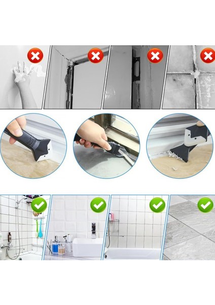 3'ü 1 Arada Fayans Derz Dolgu Kazıyıcı Sıyırıcı Silikon Sökücü ve Uygulayıcı Aparat Çok Amaçlı Bıçak