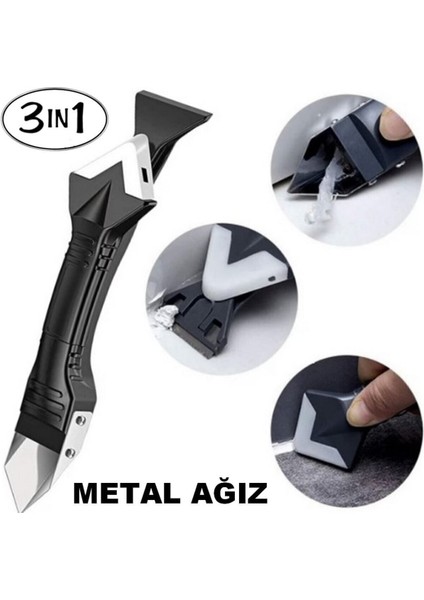 3'ü 1 Arada Fayans Derz Dolgu Kazıyıcı Sıyırıcı Silikon Sökücü ve Uygulayıcı Aparatı Metal Ağızlı