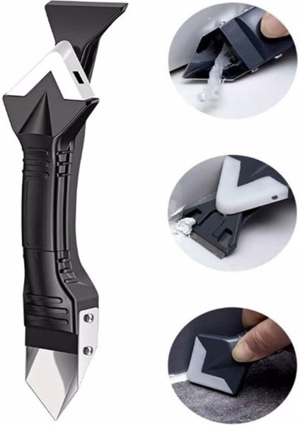 3'ü 1 Arada Fayans Derz Dolgu Kazıyıcı Sıyırıcı Silikon Sökücü ve Uygulayıcı Aparatı Metal Ağızlı