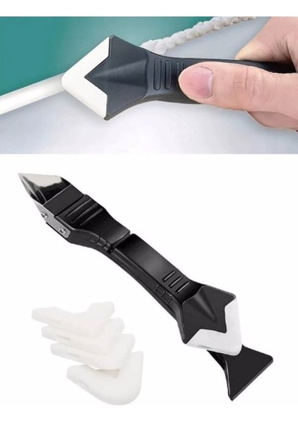 3'ü 1 Arada Fayans Derz Dolgu Kazıyıcı Sıyırıcı Silikon Sökücü ve Uygulayıcı Aparatı Metal Ağızlı