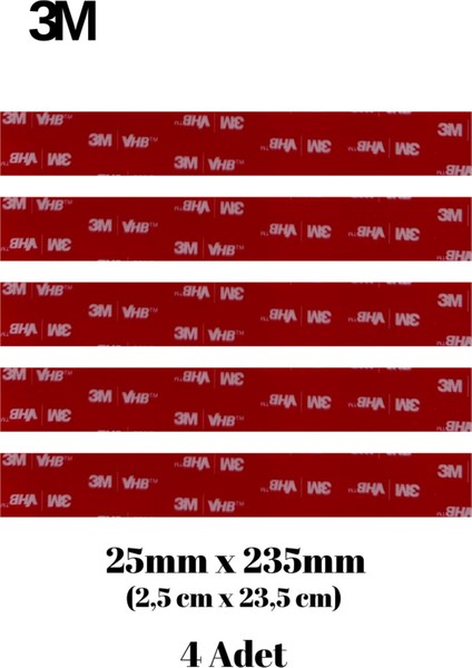 25X235X1MM Yedek Güçlü Çift Taraflı Vhb Bant Die Cut Kesim (4 Adet) Çift Taraflı Bant Gri