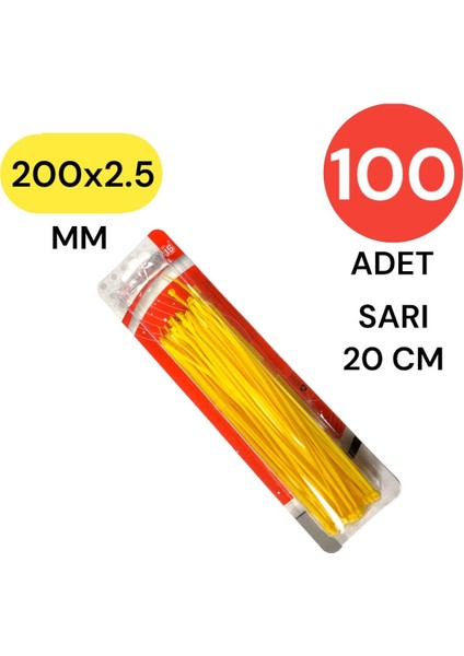 Plastik Kablo Bağı Klipsi Cırt Kelepçe 200 mm x 2.5 mm Sarı 100 Adet fiyatları