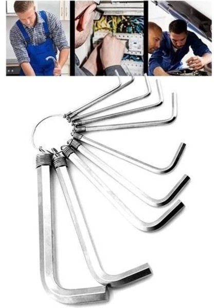 9 Parça Çelik Alyan Seti Kısa Düz Köşe Alyan Anahtar Takımı 1,5mm-8mm Arası Alyan Takımı Allen Anah