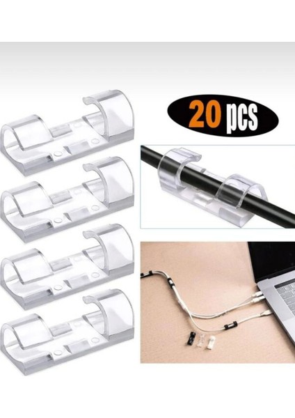 20LI Şeffaf Kablo Sabitleyici Düzenleyici Klips Duvar Fayans Cam Yapışkanlı Kablo Tutucu Toparlayıcı