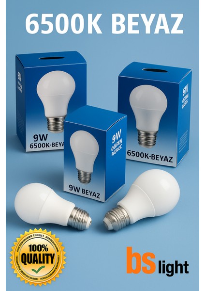 9W Beyaz LED Ampul -Kutulu Ürün- 6500K Tekli Satış Fiyatıdır Tekli Beyaz Işık E27 LED Ampul 9 Watt Y fiyatları