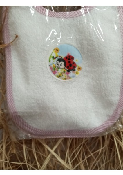 3'lü Bebek Mama Önlüğü Seti - Pembe Uğur Böceği Desenli, Yumuşak Pamuklu