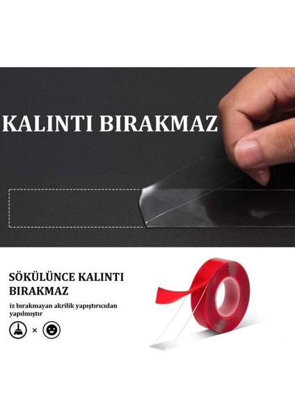 Çift Taraflı Bant Şeffaf Silikonlu Su Geçirmez Akrilik Montaj Bandı 2 Metre (2m x 10 Mm) Çift Tarafl modelleri