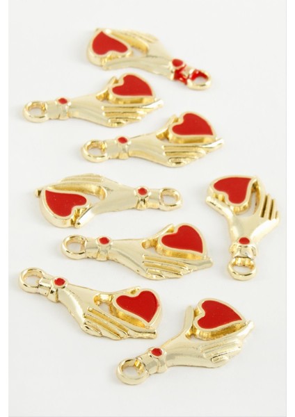 Resveq Kalp Tek Kulplu Mineli Bileklik ve Kolye Ucu Aparatı 1 Adet-Kırmızı