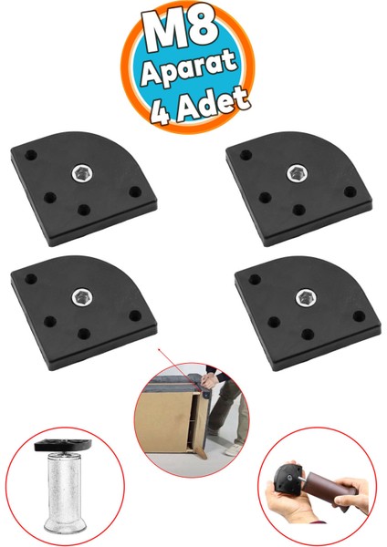 Plastik Bağlantı Aparatı M8 Civatalı Gizli Taban Kanepe Koltuk Baza Sehpa Montaj Ayak Ayağı 4 Adet S