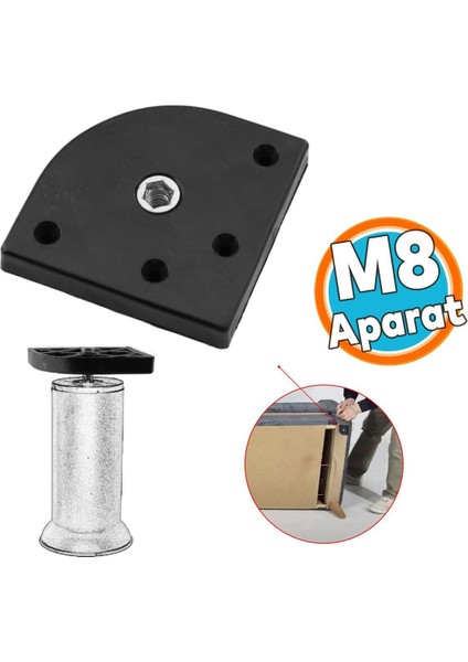 Plastik Bağlantı Aparatı M8 Civatalı Gizli Taban Kanepe Koltuk Baza Sehpa Montaj Ayak Ayağı 4 Adet S