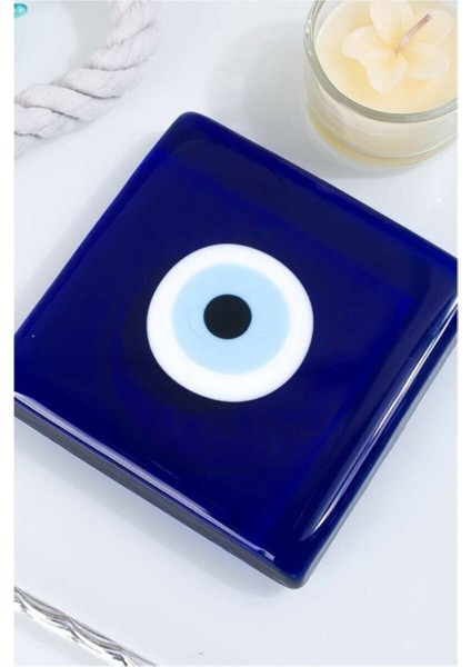 Dekoratif Nazar Boncuklu Cam Kapak, Banyo Gider Süsü 10X10 cm Tr