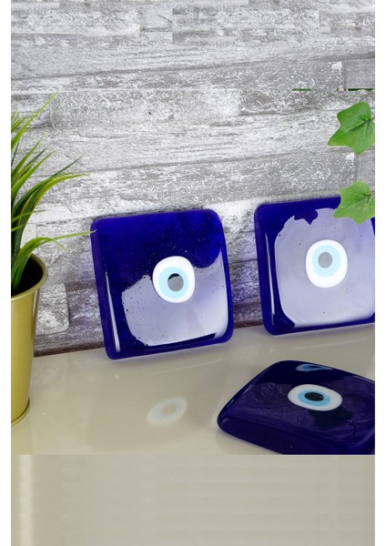 Dekoratif Nazar Boncuklu Cam Kapak, Banyo Gider Süsü 10X10 cm Tr