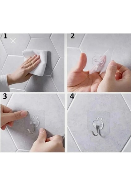 5 Adet Kendinden Yapışkanlı Metal Kancalı Tekli Şeffaf Askı Beyaz Havlu Askılığı Tr Nemli Bir Bezle