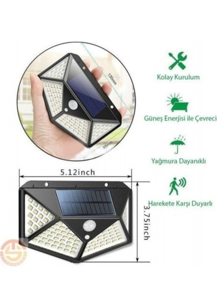 50W Solar Güneş Enerjili Duvar Aplik 100 Ledli Bahçe Aydınlatması Sensörlü Duvar Armatürü 1200 Lümen fırsatları