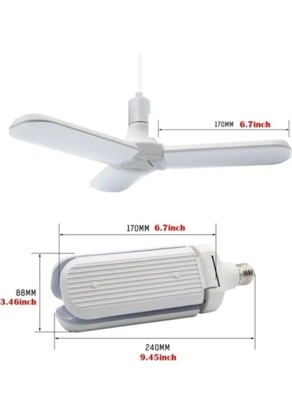 Pervane Şeklinde Katlanabilir-Açısı Ayarlanabilir 40W Beyaz LED Ampul E-27-40W 40 Watt Pervane Tekli indirimleri