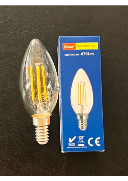 4 Watt E14 Duylu 470 Lümen Şeffaf Camlı 3000 Kelvin Günışığı Buji LED Ampul Tekli Gün Işığı E14 Rust
