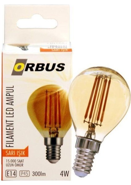 PA45 E14 Ince Duy 4W Sarı Amber Işık Dekoratif Avize LED Ampul Tekli Sarı Işık E14 Rustik Ampul 4 Wa