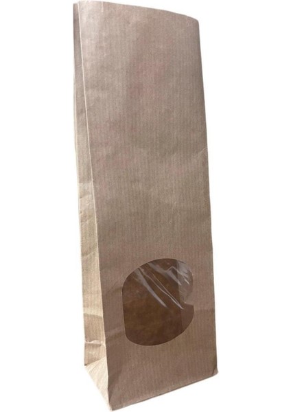 Kraft Pencereli Dipli Torba L-10,5X29,5X6,5CM 50 Adet Kahverengi Belirtilmemiş 50'li Kese Kağıdı Tr