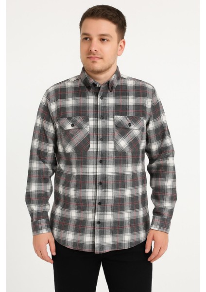 Kaşmir Büyük Beden Klasik Çift Cepli Erkek Gömlek - 7394