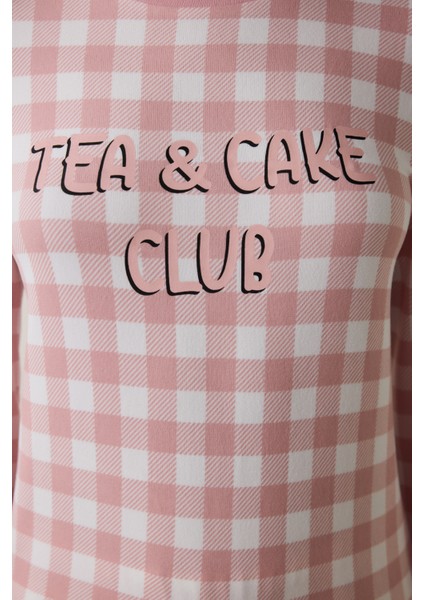 Pembe Tea Club Ekoseli Bisiklet Yaka Pijama Takımı modelleri