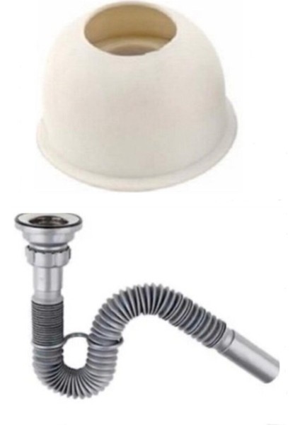 Lavabo Evye Sifonu Lüx Körüklü + Adaptör Conta 32 mm Çıkış Lavabo Sifonu