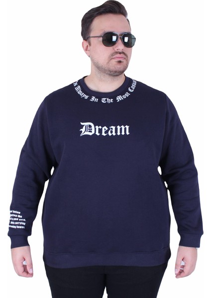 Mocgrande Büyük Beden Bisiklet Yaka 3ip Sweat Dream 25715 Lacıvert