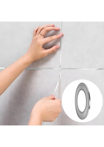50 Metre Fayans Arası Şerit Dekoratif Yapışkan Renkli Dekor Su Geçirmez Sızdırmaz Gümüş 1 cm 50 mt