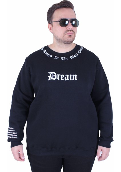 Mocgrande Büyük Beden Bisiklet Yaka 3ip Sweat Dream 25715 Sıyah