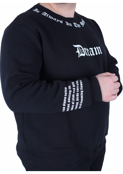 Mocgrande Büyük Beden Bisiklet Yaka 3ip Sweat Dream 25715 Sıyah modelleri