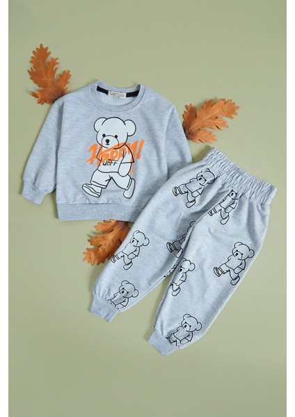 Ayıcık Jeff Baskılı Erkek Çocuk Sweatshirt Takım