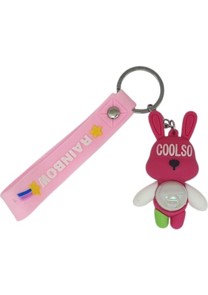Figürlü ve Işıklı Silikon Anahtarlık - Tavşan - Pembe (Lisinya)