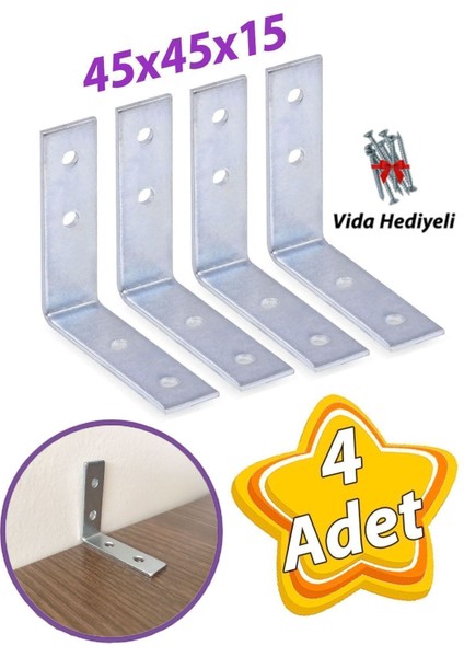 4 Adet Mobilya Eşya Dolap Duvar Sabitleyici Köşe Bağlantı L Demir Gönye Deprem Güvenliği 45X45X15MM