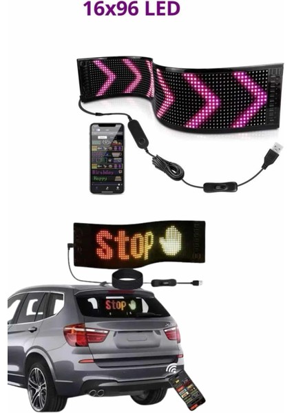 Resveq Cama Yapışan En Büyük Boy 16X96 Telefon Kontrollü LED Ekran Digital Araba Yazısı indirimleri