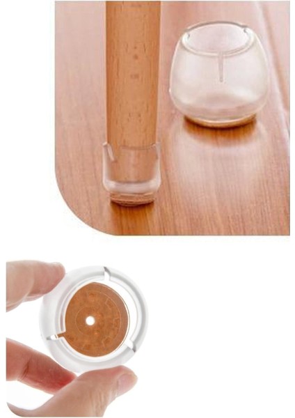 Sandalye Pabucu 4 Adet Şeffaf, Masa Sandalye Zemin Koruyucu 17-21 mm Şeffaf Keçeler Çok Renkli