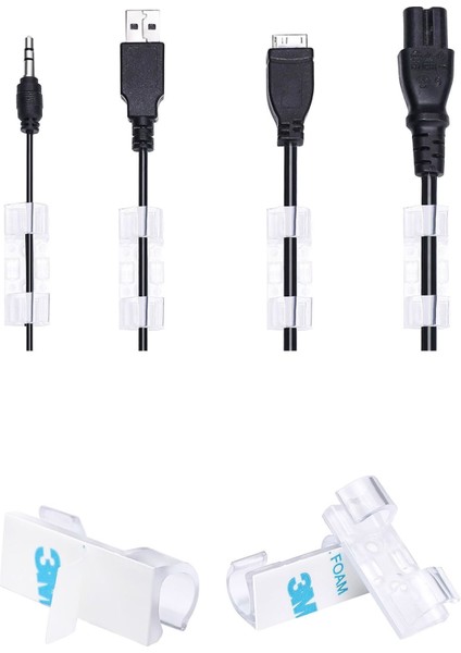 20 Adet Kablo Düzenleyici Yapışkanlı Tutucu Klips Kordon Sarıcı Şeffaf Kablo Organizeri Kablo Düze