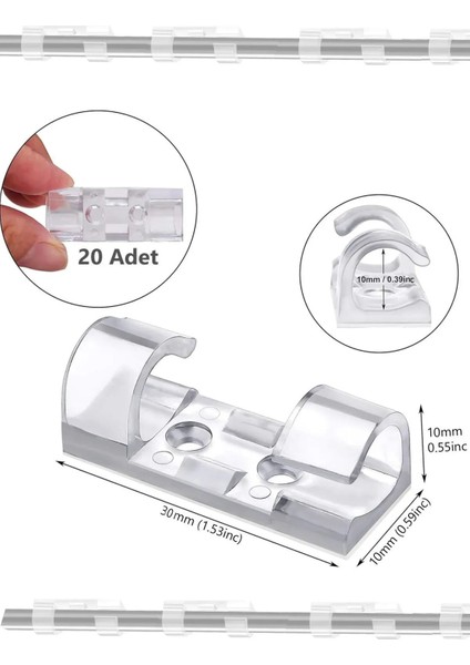 20 Adet Kablo Düzenleyici Yapışkanlı Tutucu Klips Kordon Sarıcı Şeffaf Kablo Organizeri Kablo Düze modelleri