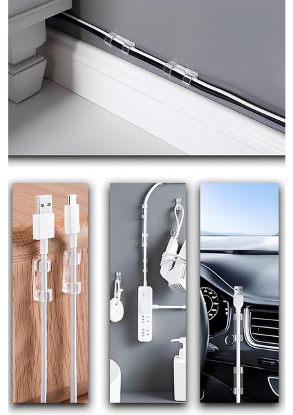 20 Adet Kablo Düzenleyici Yapışkanlı Tutucu Klips Kordon Sarıcı Şeffaf Kablo Organizeri Kablo Düze