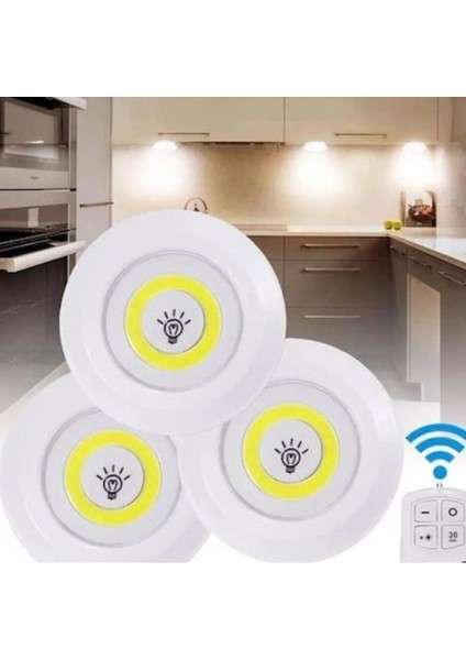 WT-364 Uzaktan Kumandalı Yapışkanlı 3lü LED Spot Lamba Var Gün Işığı LED 0,3 Watt Cn