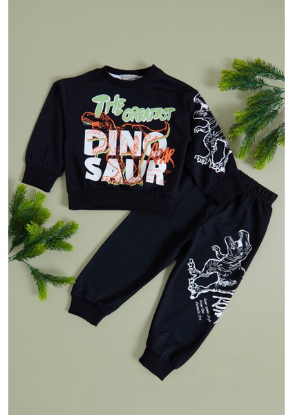 Dinozor Baskılı Erkek Çocuk Sweatshirt Takım