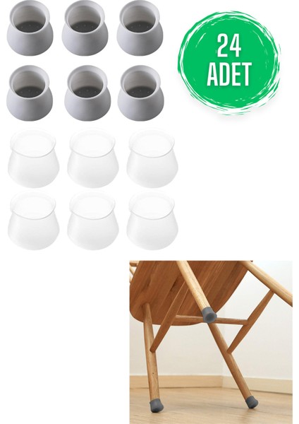 Masa Sandalye Ayak Koruyucu 24'lü Çizdirmez Ayak Kılıfı Ev Mobilyası Sabitleme Silikonu Aparat Gri 2