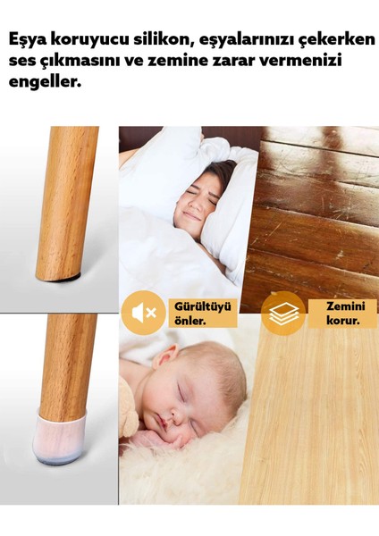 Masa Sandalye Ayak Koruyucu 24'lü Çizdirmez Ayak Kılıfı Ev Mobilyası Sabitleme Silikonu Aparat Gri 2