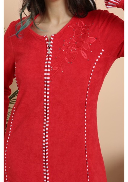 Kadın Kırmızı Uzun Kollu Fermuarlı Havlu Elbise fiyatları